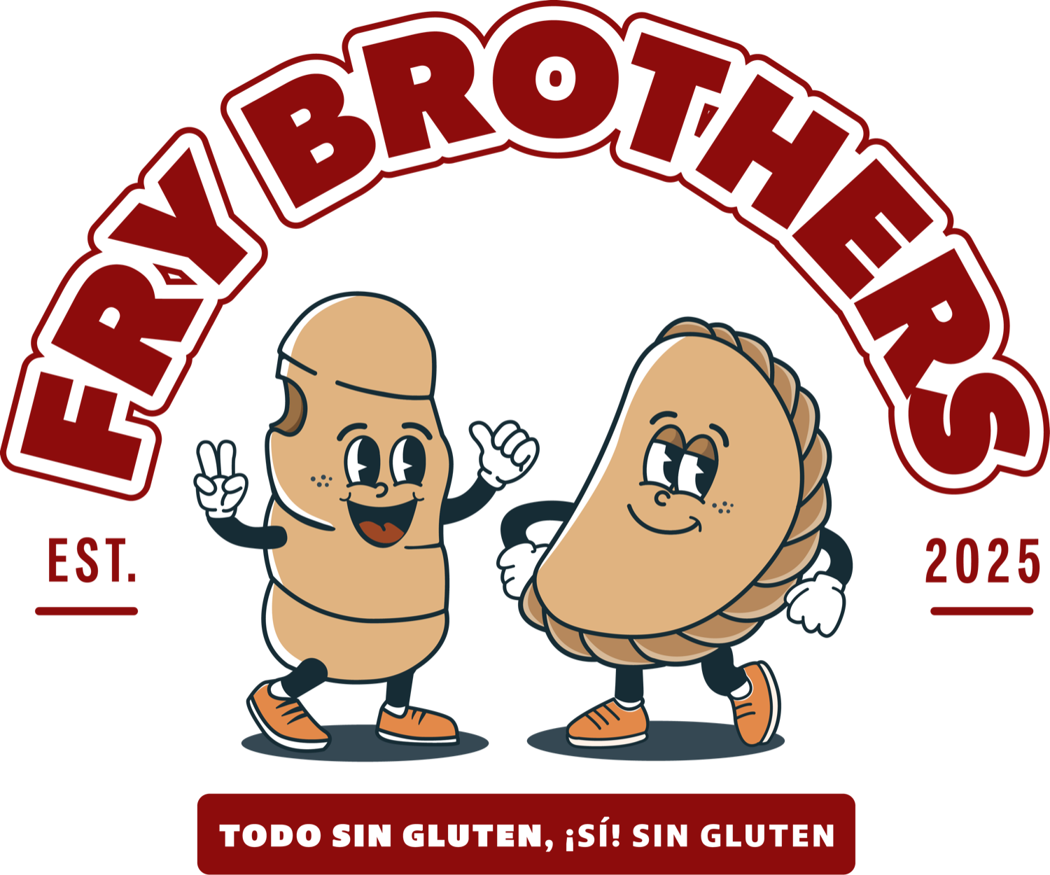 Emblema Fry Brothers con las mascotas empanada y tequeño